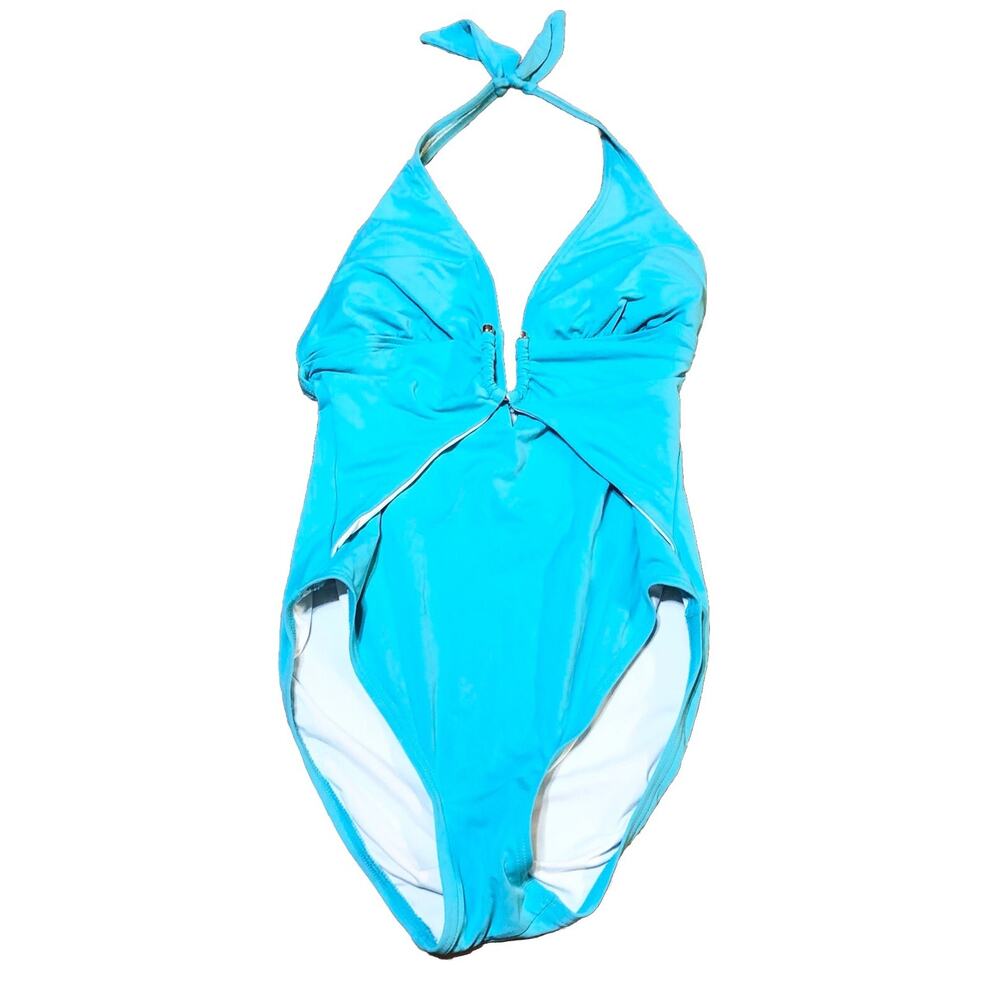 VINCE CAMUTO SWIM Womens Plunging Aqua Blue Ladies One Piece Sz 6 Swimsuit 1PC